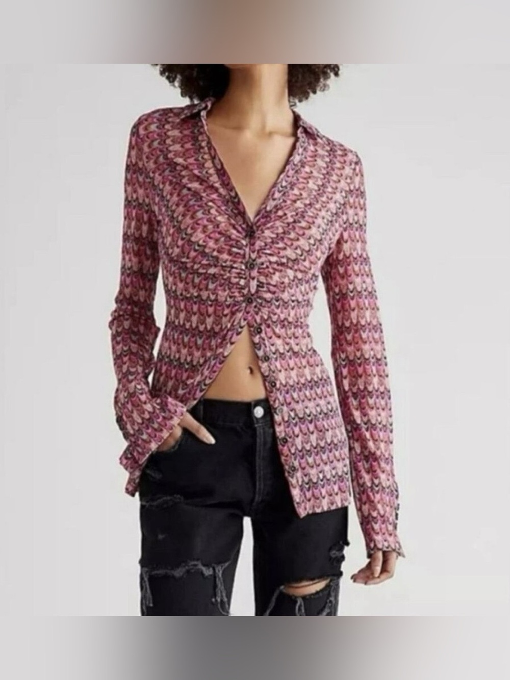 Free People Lucky Mesh Shirt in Berry